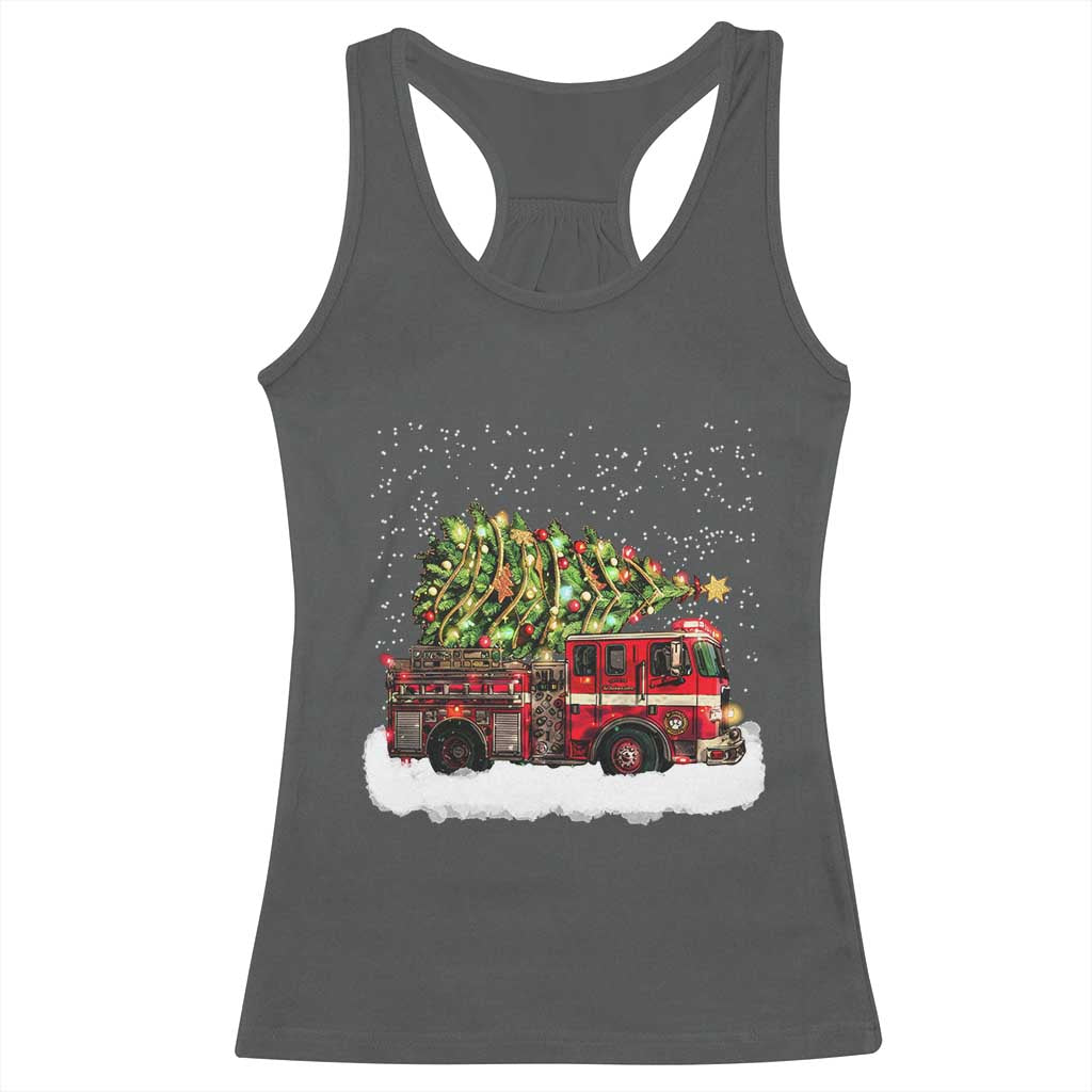 Fire Truck Christmas Racerback Tank Top Fireman Xmas Firefighter TS10 Dark Heather Print Your Wear