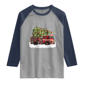 Fire Truck Christmas Raglan Shirt Fireman Xmas Firefighter TS10 Sport Gray Navy Print Your Wear
