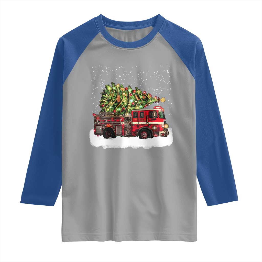 Fire Truck Christmas Raglan Shirt Fireman Xmas Firefighter TS10 Sport Gray Royal Print Your Wear