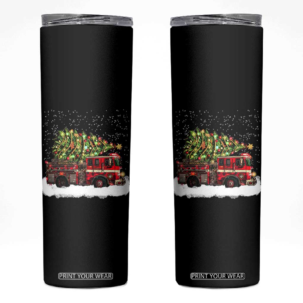 Fire Truck Christmas Skinny Tumbler Fireman Xmas Firefighter TS10 Black Print Your Wear