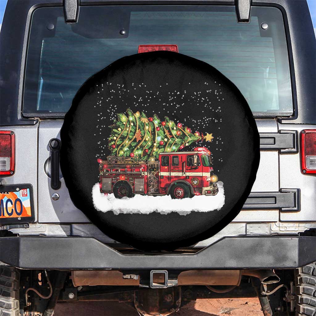 Fire Truck Christmas Spare Tire Cover Fireman Xmas Firefighter TS10 No hole Black Print Your Wear