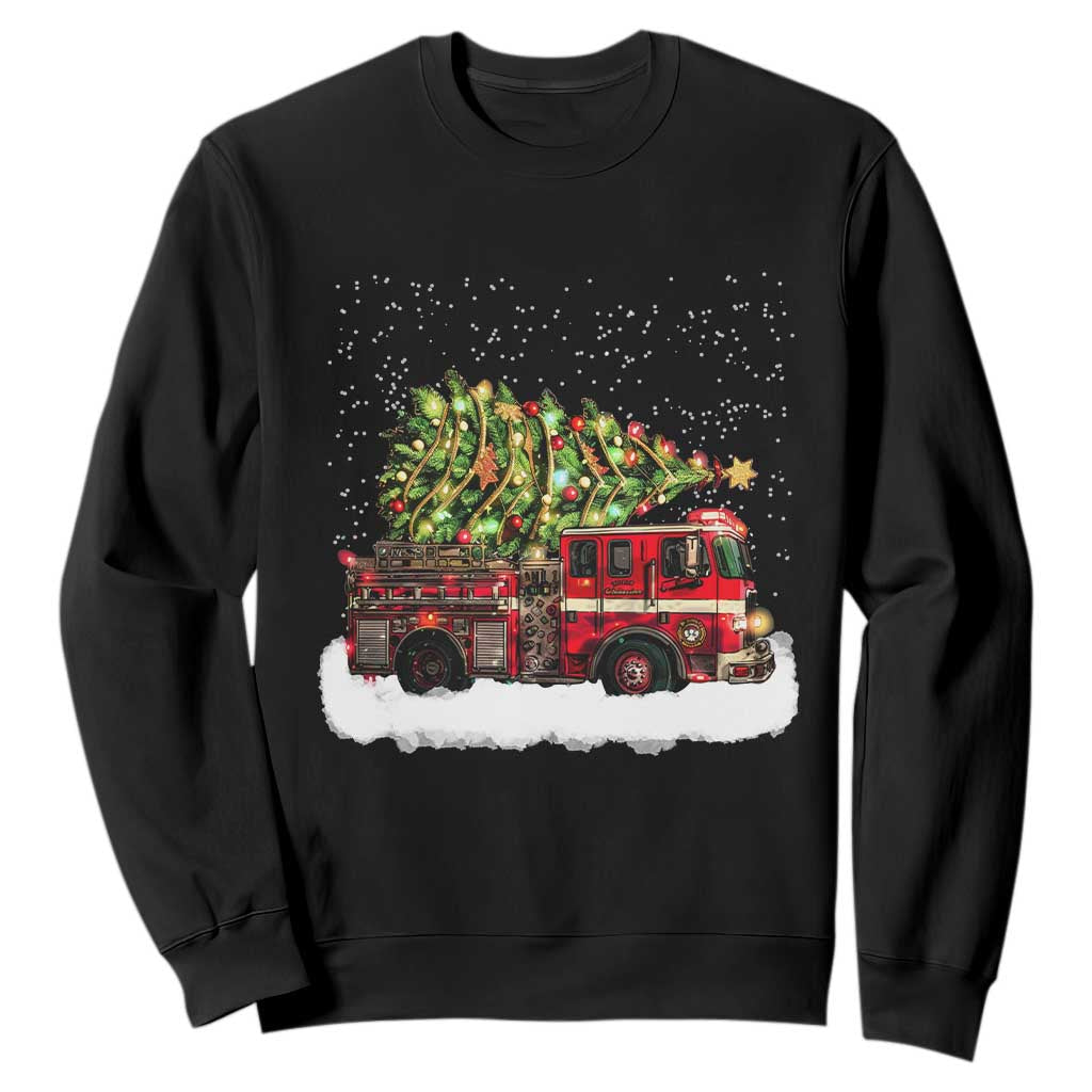 Fire Truck Christmas Sweatshirt Fireman Xmas Firefighter TS10 Black Print Your Wear