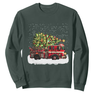 Fire Truck Christmas Sweatshirt Fireman Xmas Firefighter TS10 Dark Forest Green Print Your Wear