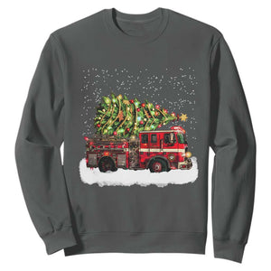 Fire Truck Christmas Sweatshirt Fireman Xmas Firefighter TS10 Dark Heather Print Your Wear
