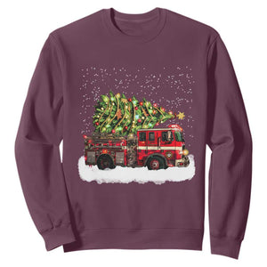 Fire Truck Christmas Sweatshirt Fireman Xmas Firefighter TS10 Maroon Print Your Wear