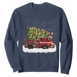 Fire Truck Christmas Sweatshirt Fireman Xmas Firefighter TS10 Navy Print Your Wear