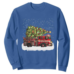 Fire Truck Christmas Sweatshirt Fireman Xmas Firefighter TS10 Royal Blue Print Your Wear
