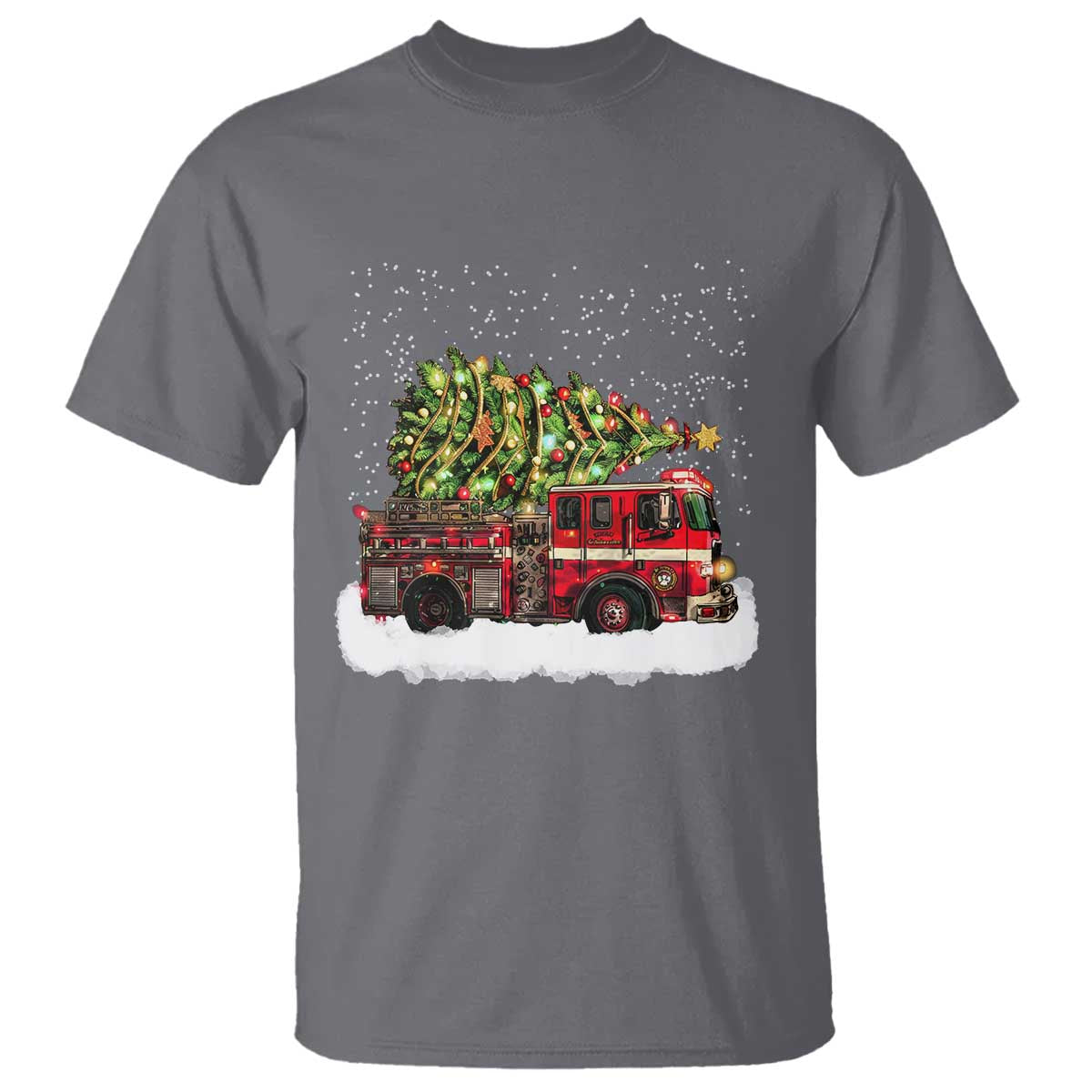Fire Truck Christmas T Shirt Fireman Xmas Firefighter TS10 Charcoal Print Your Wear