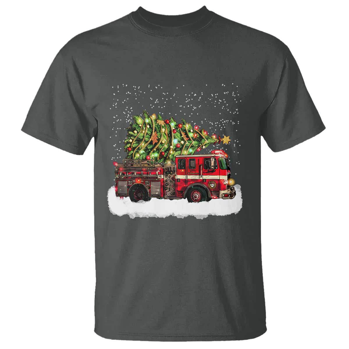 Fire Truck Christmas T Shirt Fireman Xmas Firefighter TS10 Dark Heather Print Your Wear