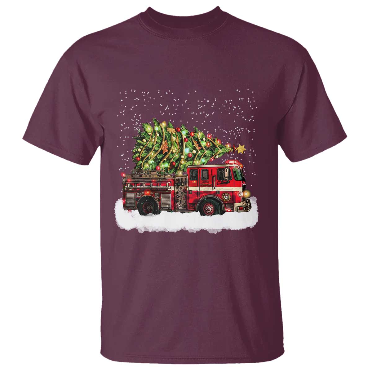 Fire Truck Christmas T Shirt Fireman Xmas Firefighter TS10 Maroon Print Your Wear