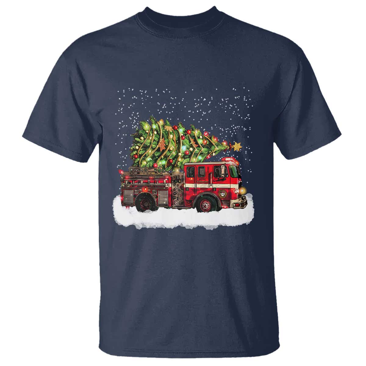 Fire Truck Christmas T Shirt Fireman Xmas Firefighter TS10 Navy Print Your Wear