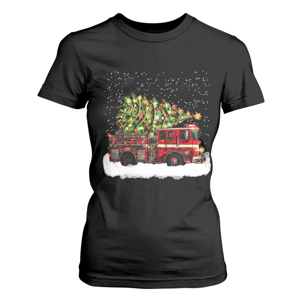 Fire Truck Christmas T Shirt For Women Fireman Xmas Firefighter TS10 Black Print Your Wear