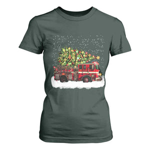 Fire Truck Christmas T Shirt For Women Fireman Xmas Firefighter TS10 Dark Forest Green Print Your Wear