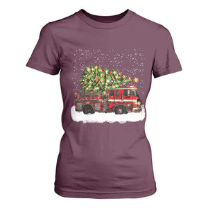 Fire Truck Christmas T Shirt For Women Fireman Xmas Firefighter TS10 Maroon Print Your Wear