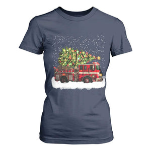 Fire Truck Christmas T Shirt For Women Fireman Xmas Firefighter TS10 Navy Print Your Wear