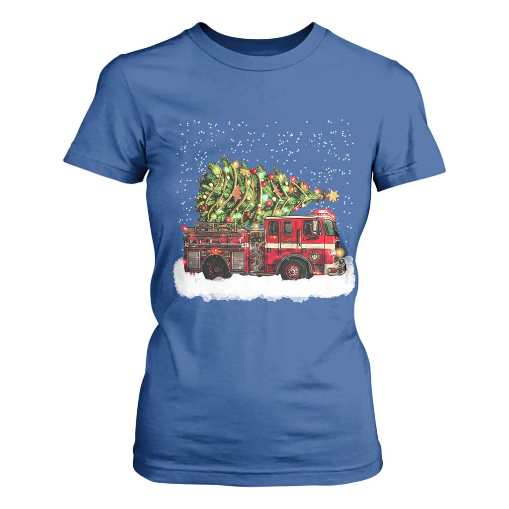 Fire Truck Christmas T Shirt For Women Fireman Xmas Firefighter TS10 Royal Blue Print Your Wear