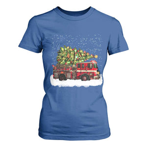 Fire Truck Christmas T Shirt For Women Fireman Xmas Firefighter TS10 Royal Blue Print Your Wear