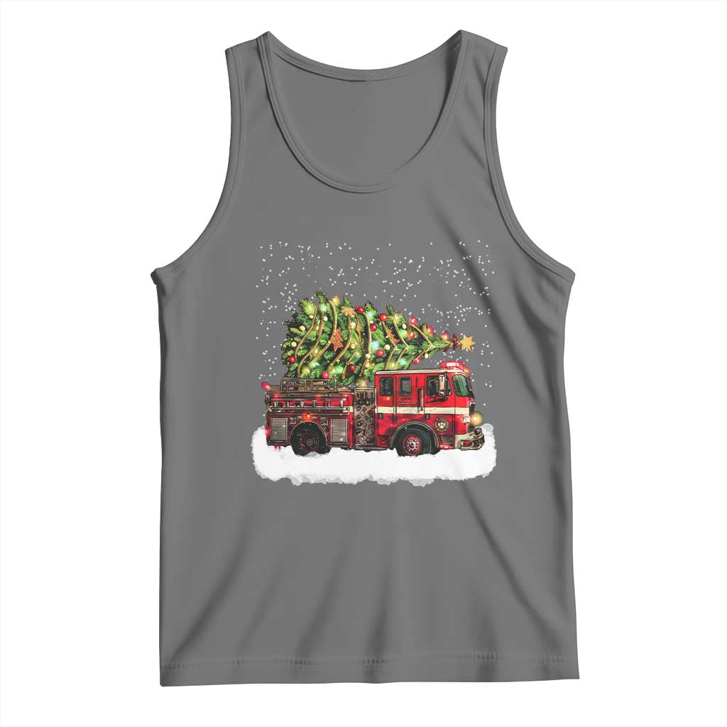 Fire Truck Christmas Tank Top Fireman Xmas Firefighter TS10 Black Heather Print Your Wear