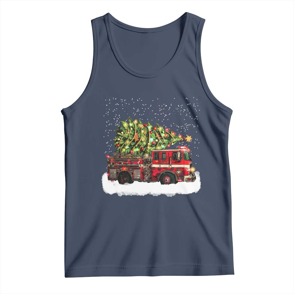 Fire Truck Christmas Tank Top Fireman Xmas Firefighter TS10 Navy Print Your Wear