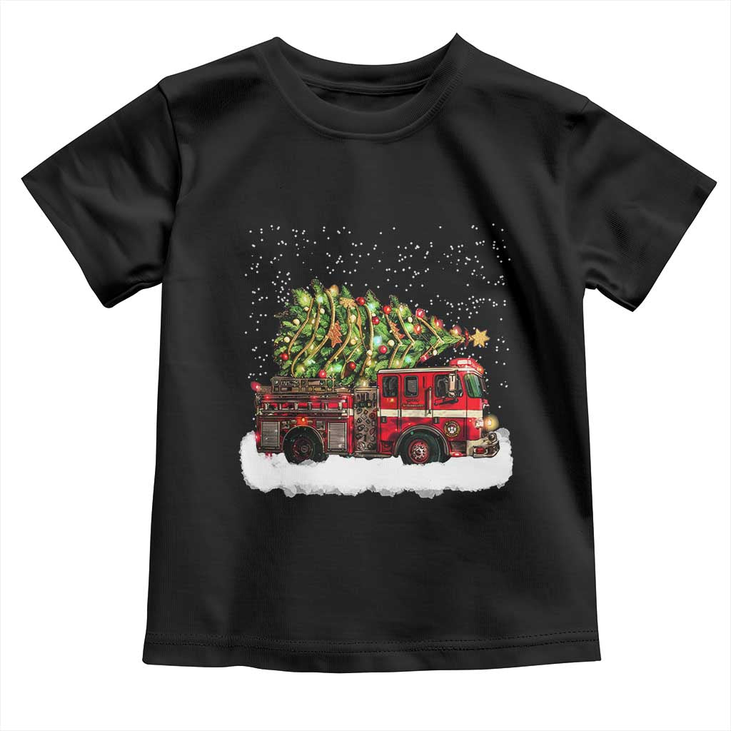 Fire Truck Christmas Toddler T Shirt Fireman Xmas Firefighter TS10 Black Print Your Wear