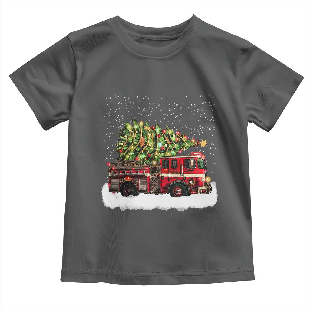 Fire Truck Christmas Toddler T Shirt Fireman Xmas Firefighter TS10 Dark Heather Print Your Wear