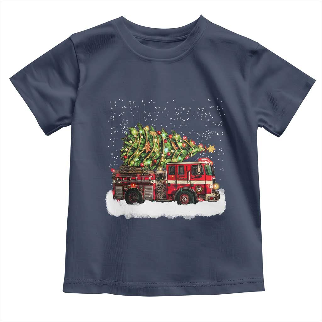 Fire Truck Christmas Toddler T Shirt Fireman Xmas Firefighter TS10 Navy Print Your Wear