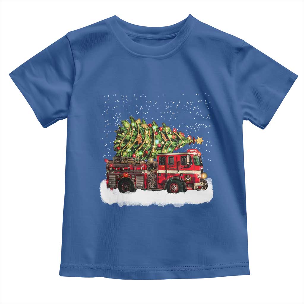 Fire Truck Christmas Toddler T Shirt Fireman Xmas Firefighter TS10 Royal Blue Print Your Wear