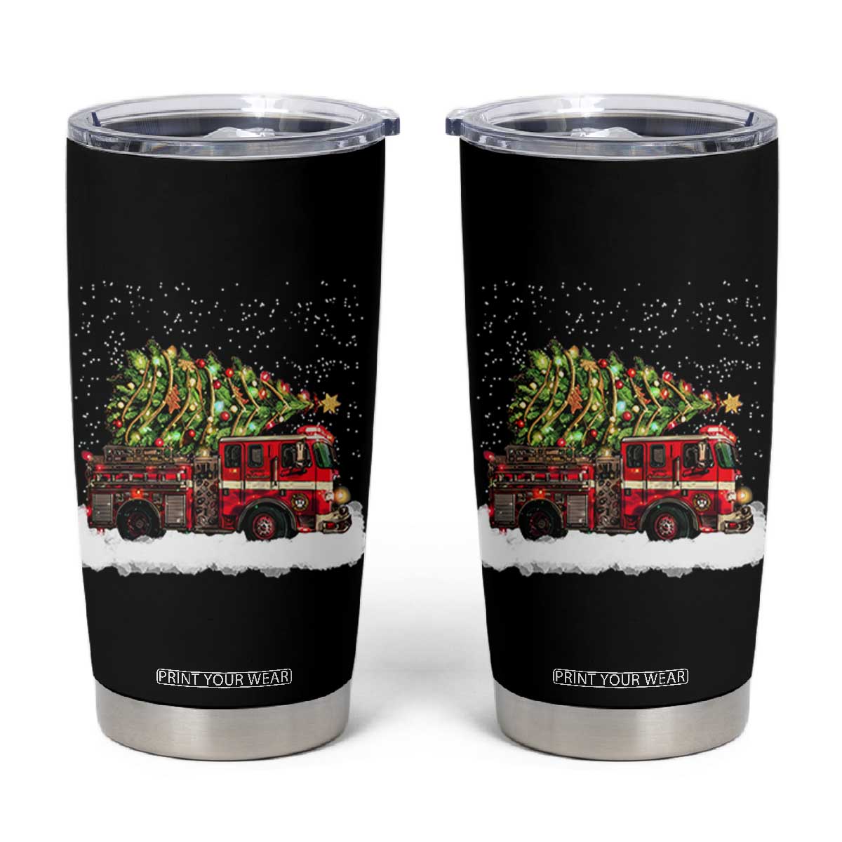 Fire Truck Christmas Tumbler Cup Fireman Xmas Firefighter TS10 Black Print Your Wear