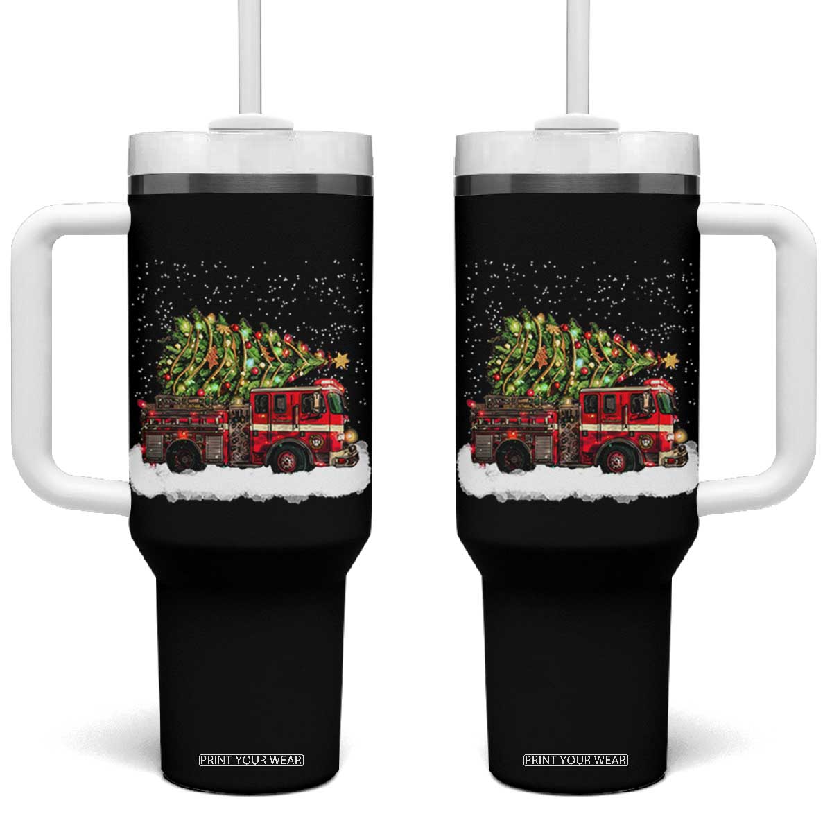 Fire Truck Christmas Tumbler With Handle Fireman Xmas Firefighter TS10 One Size: 40 oz Black Print Your Wear