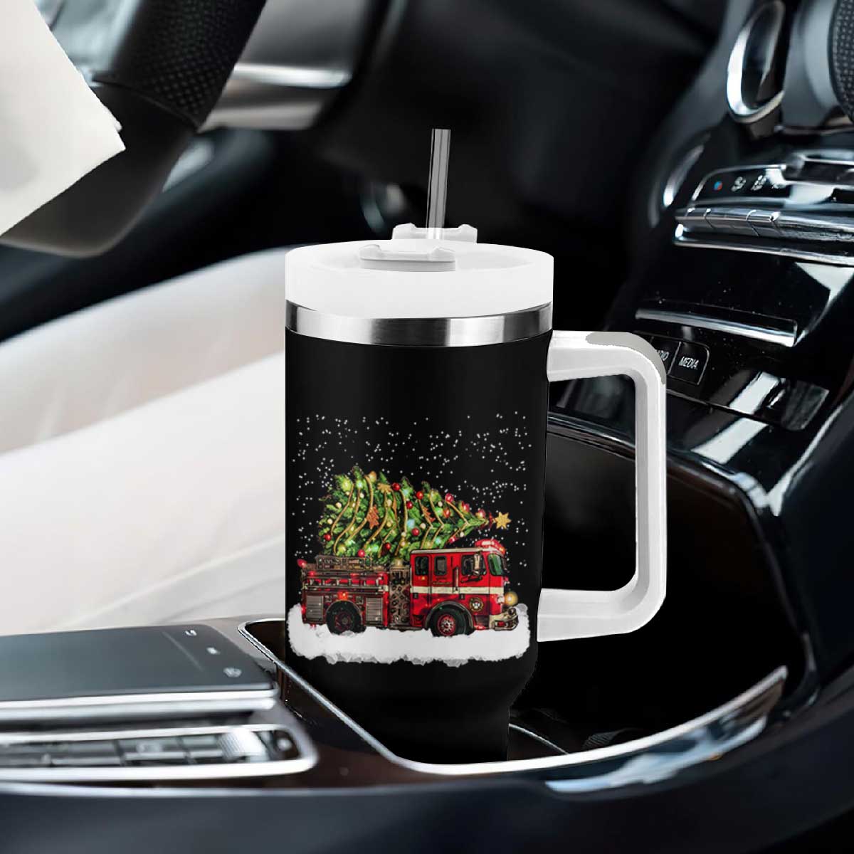 Fire Truck Christmas Tumbler With Handle Fireman Xmas Firefighter TS10 Print Your Wear