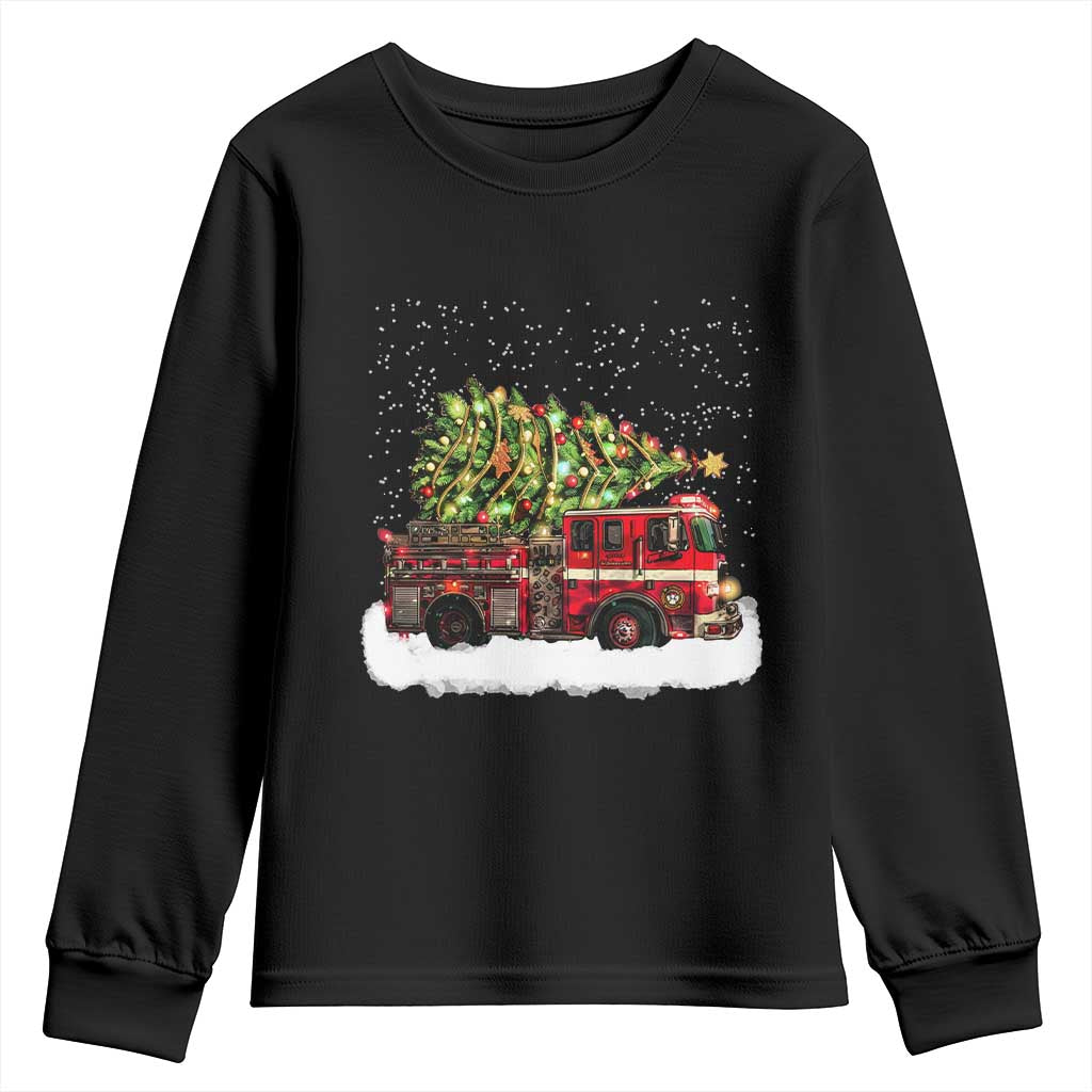 Fire Truck Christmas Youth Sweatshirt Fireman Xmas Firefighter TS10 Black Print Your Wear