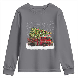 Fire Truck Christmas Youth Sweatshirt Fireman Xmas Firefighter TS10 Charcoal Print Your Wear