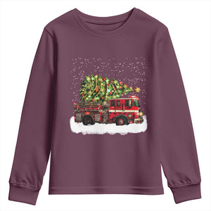 Fire Truck Christmas Youth Sweatshirt Fireman Xmas Firefighter TS10 Maroon Print Your Wear