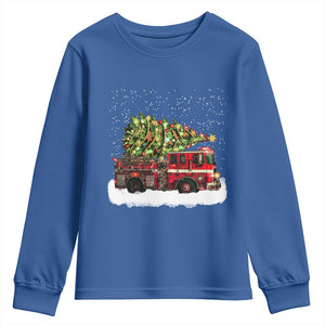 Fire Truck Christmas Youth Sweatshirt Fireman Xmas Firefighter TS10 Royal Blue Print Your Wear
