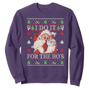 Funny Christmas Santa Sweatshirt Vintage Santa I Do It For The Ho's Ugly Christmas TS10 Purple Print Your Wear
