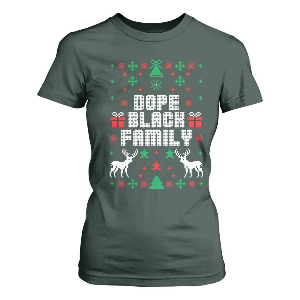 African American Family Christmas T Shirt For Women Dope Black Family Matching Ugly Christmas TS10 Dark Forest Green Print Your Wear