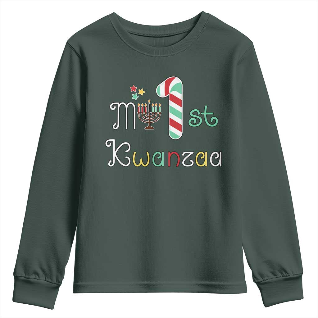 My 1st Kwanzaa Youth Sweatshirt Babys First Kwanzaa Kinara Gift TS10 Dark Forest Green Print Your Wear