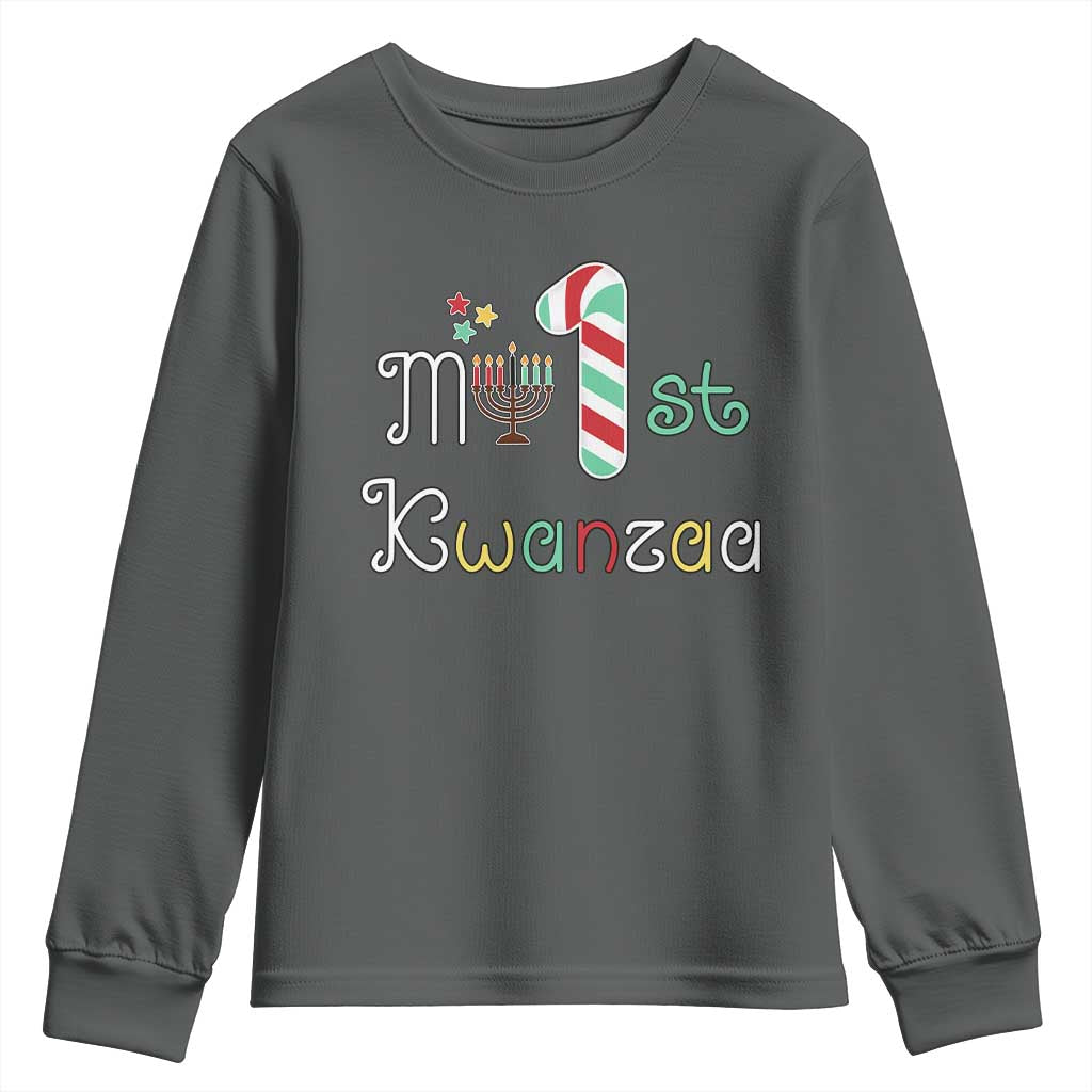 My 1st Kwanzaa Youth Sweatshirt Babys First Kwanzaa Kinara Gift TS10 Dark Heather Print Your Wear
