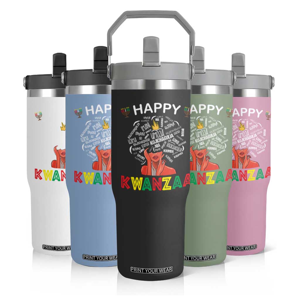 Happy Kwanzaa Flip Straw Tumbler African American Afro Queen Nguzo Saba TS10 Print Your Wear