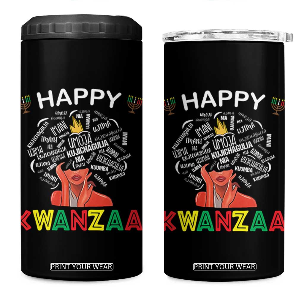 Happy Kwanzaa 4 in 1 Can Cooler Tumbler African American Afro Queen Nguzo Saba TS10 One Size: 16 oz Black Print Your Wear