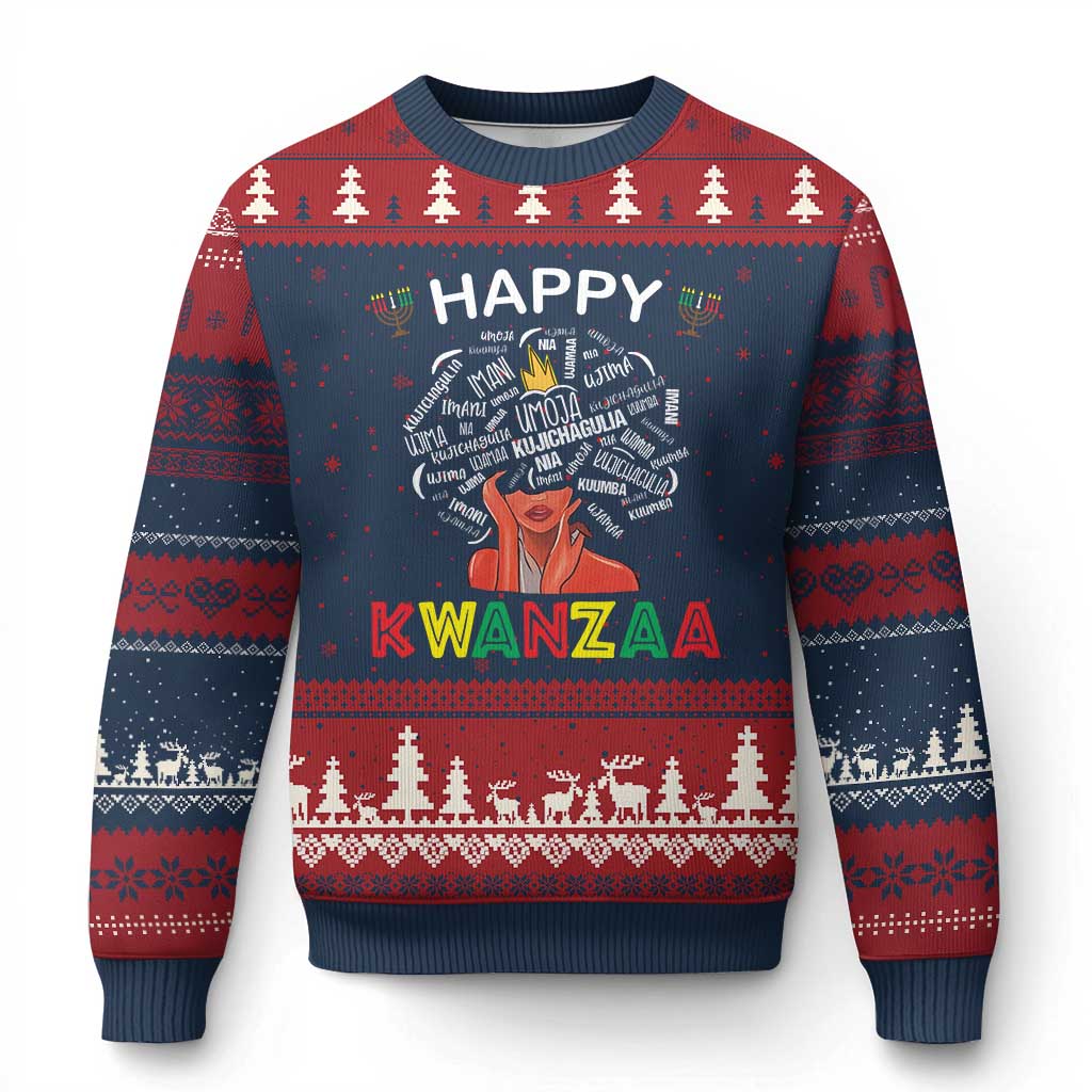 Happy Kwanzaa Ugly Christmas Sweater African American Afro Queen Nguzo Saba TS10 Navy Red Print Your Wear