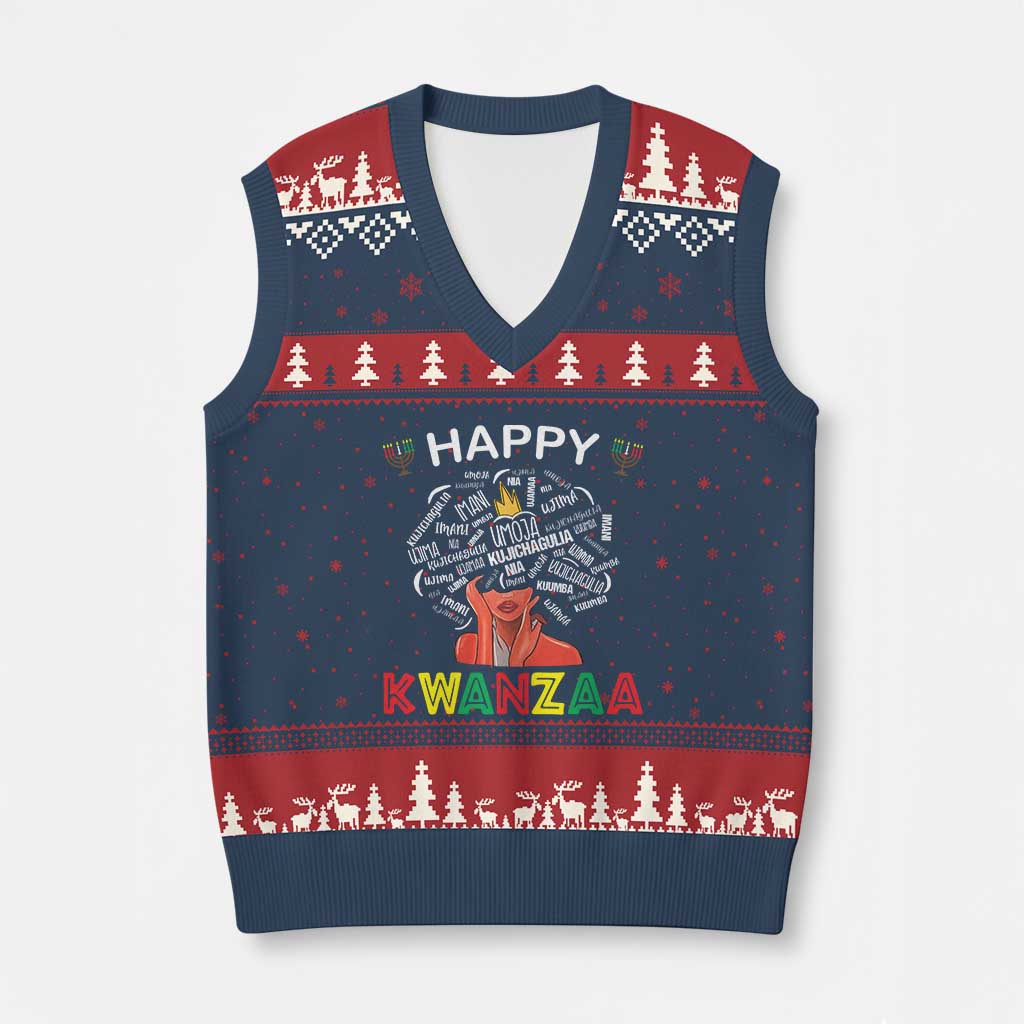 Happy Kwanzaa V-Neck Knit Sweater Vest African American Afro Queen Nguzo Saba TS10 Navy Red Print Your Wear