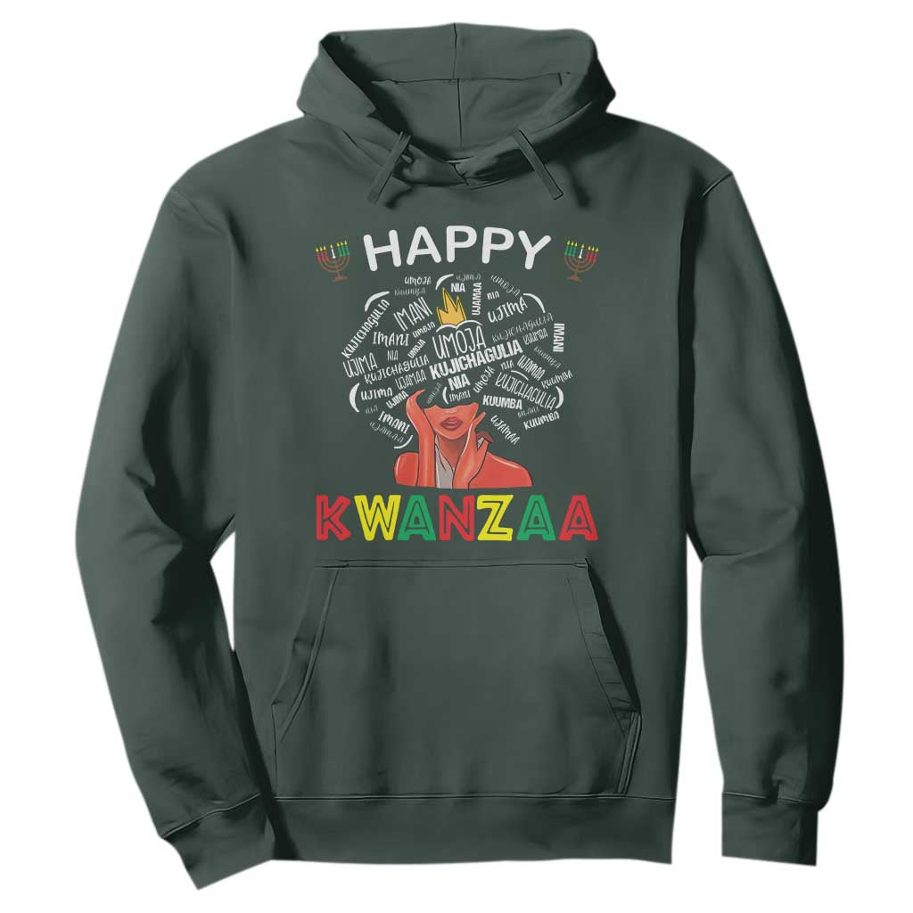 Happy Kwanzaa Hoodie African American Afro Queen Nguzo Saba TS10 Dark Forest Green Print Your Wear