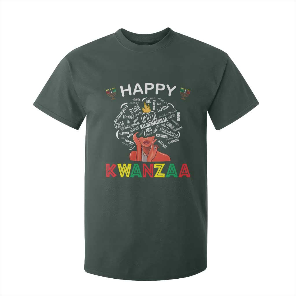 Happy Kwanzaa T Shirt For Kid African American Afro Queen Nguzo Saba TS10 Dark Forest Green Print Your Wear