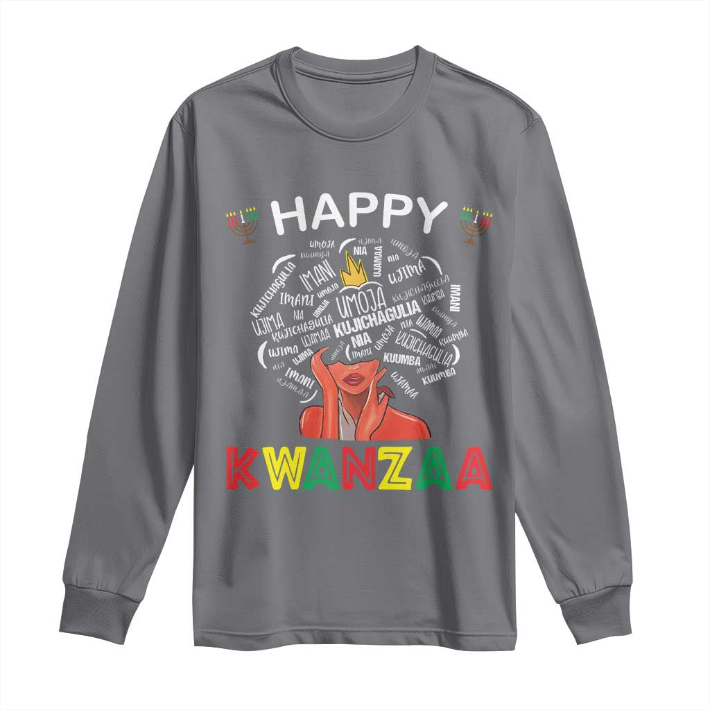 Happy Kwanzaa Long Sleeve Shirt African American Afro Queen Nguzo Saba TS10 Charcoal Print Your Wear
