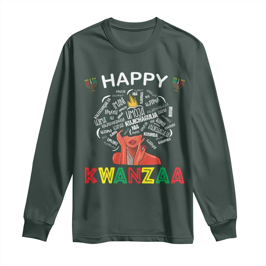 Happy Kwanzaa Long Sleeve Shirt African American Afro Queen Nguzo Saba TS10 Dark Forest Green Print Your Wear