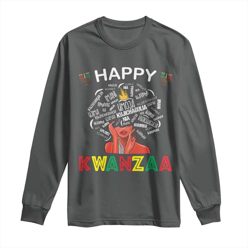 Happy Kwanzaa Long Sleeve Shirt African American Afro Queen Nguzo Saba TS10 Dark Heather Print Your Wear
