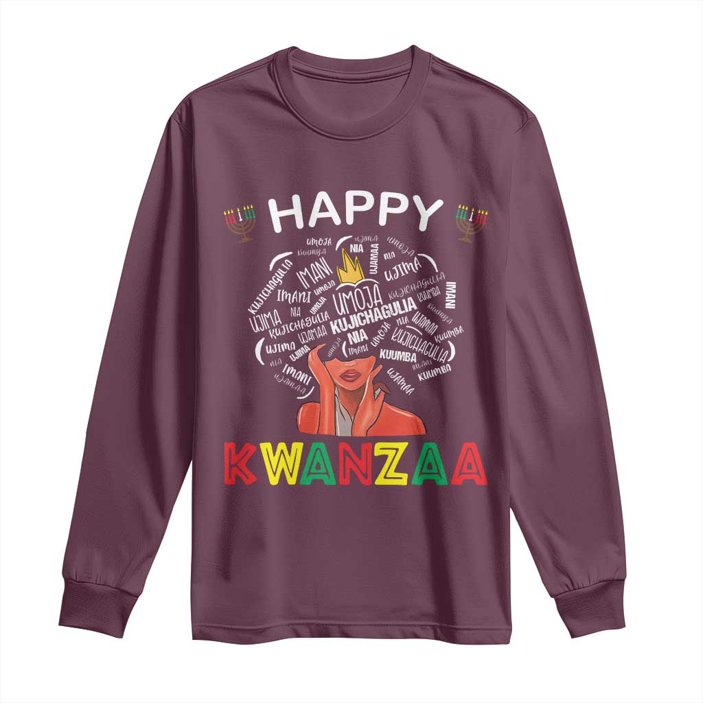 Happy Kwanzaa Long Sleeve Shirt African American Afro Queen Nguzo Saba TS10 Maroon Print Your Wear