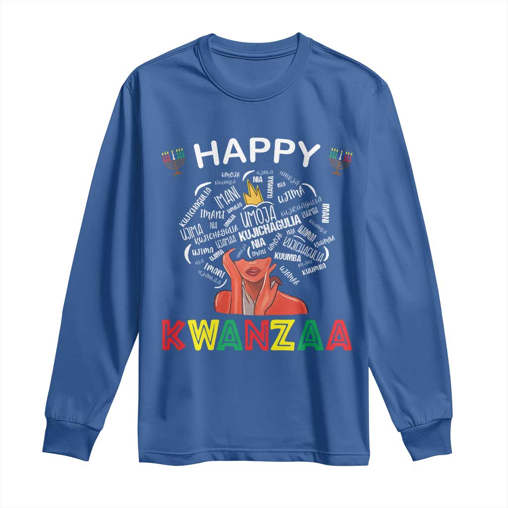 Happy Kwanzaa Long Sleeve Shirt African American Afro Queen Nguzo Saba TS10 Royal Blue Print Your Wear