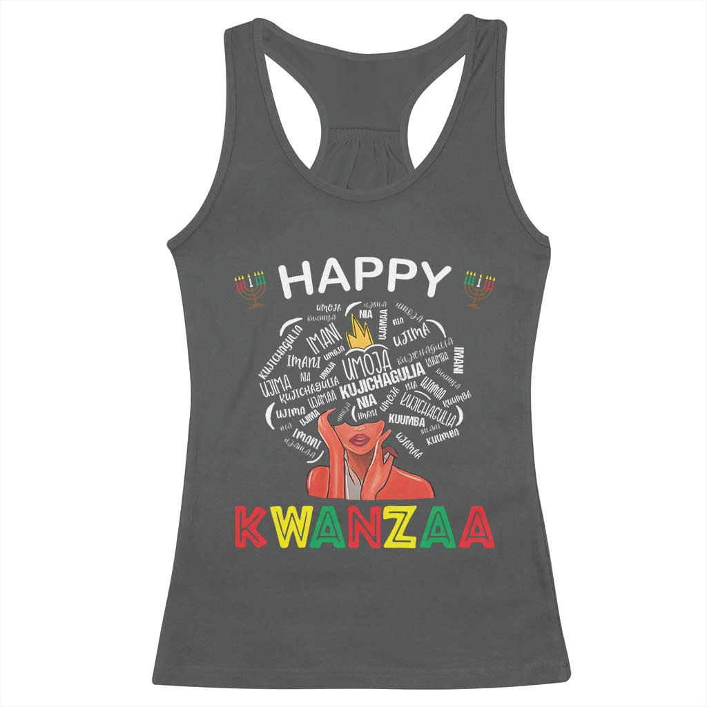 Happy Kwanzaa Racerback Tank Top African American Afro Queen Nguzo Saba TS10 Dark Heather Print Your Wear